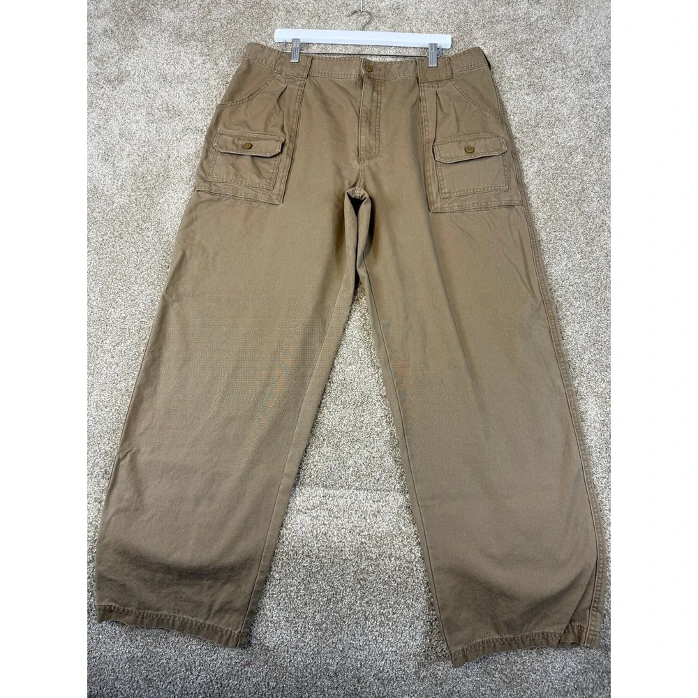 Cabelas 7-Pocket Hiker Pants Mens 38x32 Tan Brown Cotton Canvas Cargo Straight